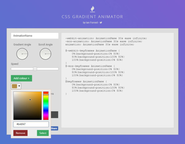 CSS Gradient Animatorで色選択